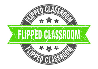 flipped classroom round stamp with ribbon. label sign