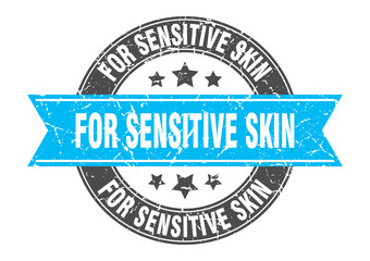 for sensitive skin round stamp with ribbon. label sign
