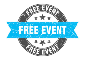 free event round stamp with ribbon. label sign