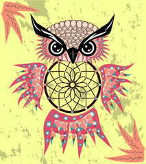 Dreamcatcher owl boho style cartoon character abstract bohemian object feathers