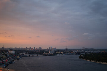 Fototapeta na wymiar Panoramic view of Kiev from the bridge over the Dnieper river.