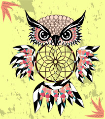 dream catcher with owl. boho style. totem animal