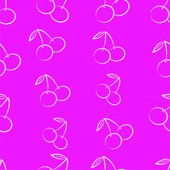 Cherry Fruit Outline Seamless Pattern pink