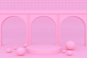 minimal scene podium mock up pastel color Scene, pink geometric shape podium backgroundmockup for podium display or showcase,3d rendering.