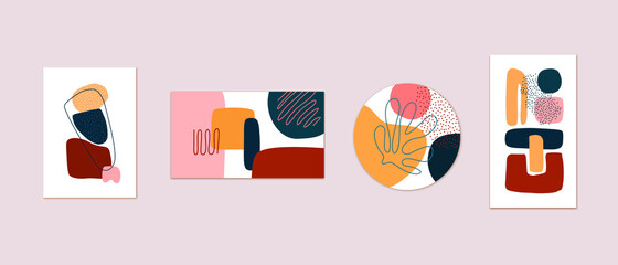 Set of cards, posters, backgrounds with abstract compositions. Contemporary art design. Stylish wall art collection. Modern colorful minimalcover, brochure, print vector collection.