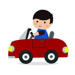 Little Boy driving car cartoon vector