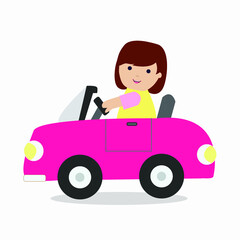 Little Girl driving car cartoon vector