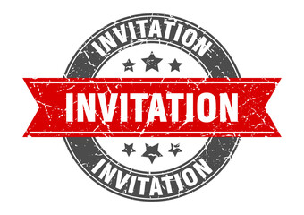 invitation round stamp with ribbon. label sign