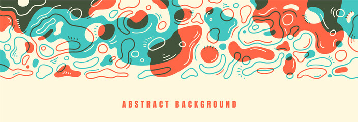 Abstract background design with various hand drawing fluid shapes in color. Vector illustration.