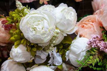 Beautiful multicolored artificial flowers background