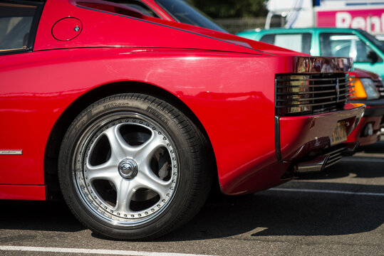 Mulhouse - France - 13 September 2020 - Rear view of red Ferrari testarossa parked in the street