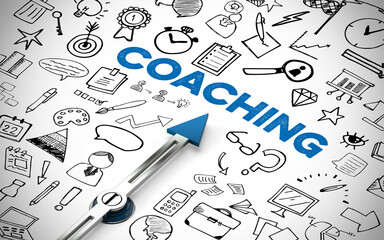 Coaching concept with compass and lettering