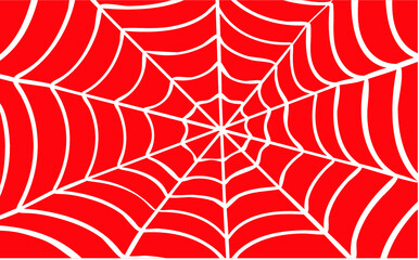 White Cobweb Red background. Vector Spider happy halloween party day fun funny spooky logo creepy horror insect hush dia 31 october fest Spiderman hallow Webbing line pattern Unlucky Accident zombie.