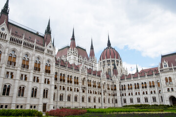 Fototapeta na wymiar Building exterior of gothic-style building of Hungarian Parliament in Budapest, Hungary
