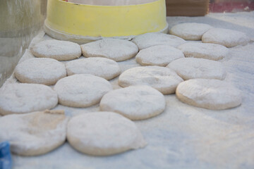 National Druze cuisine, unbaked flat bread dough balls, ready for baking