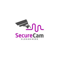 CCTV Camera with Pulse Logo Design Vector Template, Concept Symbol, Icon