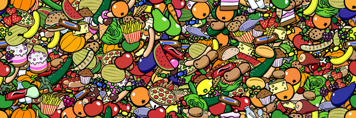 Haufen bunter Lebensmittel nahtlos kachelbar als Hintergrund