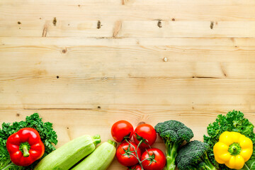 Lay out of raw vegetables farming food, top view