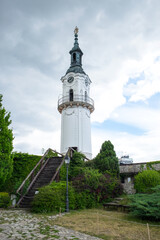 Obraz premium The traditional architecture of the historical center of medieval capital city of Hungary, Veszprem, located on the famous tourist Castle hill near the resort Lake Balaton - the old fire station