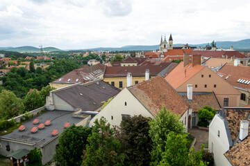 Obraz premium The panoramic cityscape of the historical center of medieval capital city of Hungary, Veszprem, located on the famous tourist Castle hill near the resort Lake Balaton