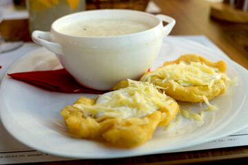 Traditional Hungarian deep-fried bread - langos