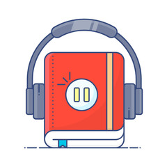 
Trendy flat design of book with headphones, audio learning icon
