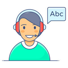 
Flat design of listening test icon, avatar wearing headphones 
