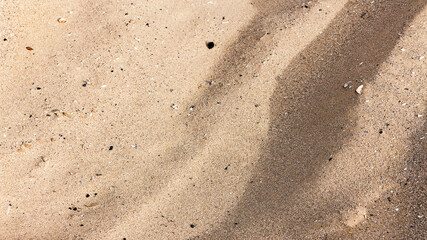 Background of sandy beach pattern with remnants of stones, small shells and debris, as a background.