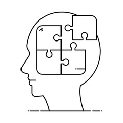 
Solution science vector style, jigsaw pieces inside mind 
