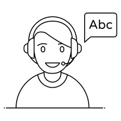 Obraz na płótnie Canvas Flat design of listening test icon, avatar wearing headphones 