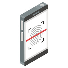
Thumbprint inside smartphone, mobile biometric icon.
