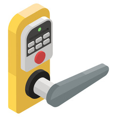 
Door handle, door knob lock icon in isometric design.

