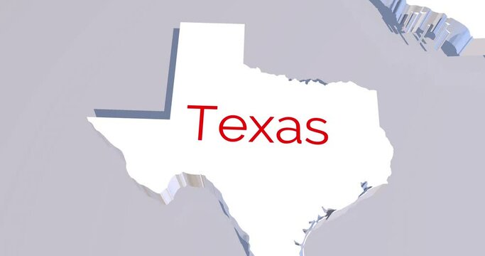 3d animated map showing the state of Texas from the united state of america. 3d map of Texas. 