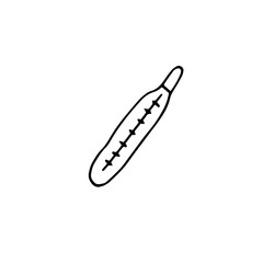 Thermometer doodle. Temperature measurement. Vector illustration. Black and white outline.