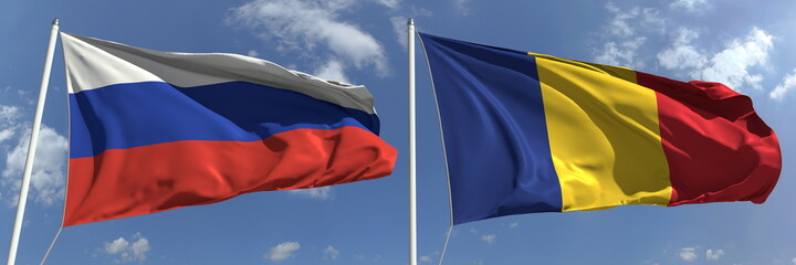 National flags of Russia and Romania, 3d rendering