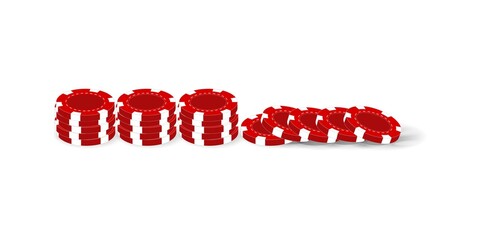 Casino chips for poker or roulette. Brightly colored elements to design logo, website or background. Vector illustration isolated on white background.