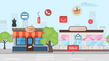 shopping  building, shopping concept illustration,