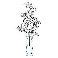 Beautiful rose bouquet flowers and green leaves growth on white background,hand drawn,creative with illustration in flat design.Floral pattern,decorative series for wallpaper.Valentine day concept.
