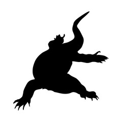 Walking Komodo Dragon (Varanus komodoensis) On a Front View Silhouette Found In Indonesian. Good To Use For Element Print Book, Animal Book and Animal Content