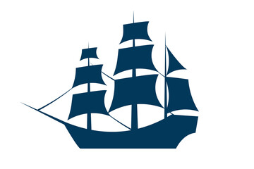 Sailing ship silhouette. Vector EPS10 illustration. - obrazy, fototapety, plakaty