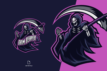Fototapeta na wymiar skull grim reaper with big weapon mascot logo character cartoon for esport game illustration