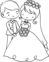 vector groom and bride cartoon