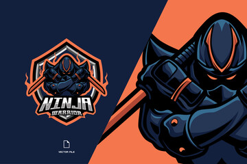 blue ninja mascot esport logo for sport game gaming team template illustration