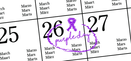 Purple day ribbon or month awareness november or april. World epilepsy day. Alzheimer disease, down, pancreatic cancer, fibromyalgia syndrome against. Vector solidarity ribbons symbol icons. Lupus day