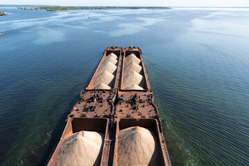 Large sand barge - close-up, top view - obrazy, fototapety, plakaty
