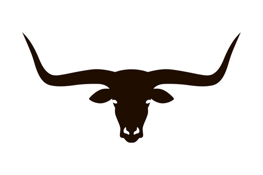 Black silhouette of the head of a bull, a buffalo with large horns. Logo. Vector illustration
