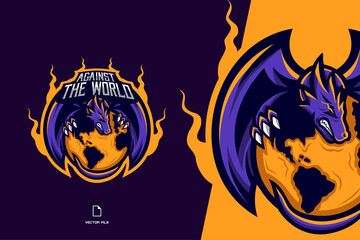 purple dragon mascot game sport logo for esport team illustration design © eryusan