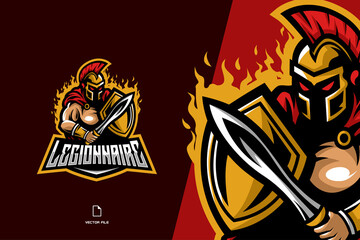 fighter with sword and shield mascot character for esport game logo illustration