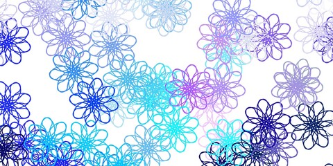 Light Pink, Blue vector doodle texture with flowers.