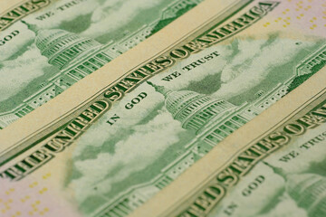 Dollar macro. The united states of american in god we trust detail on American dollar banknote.